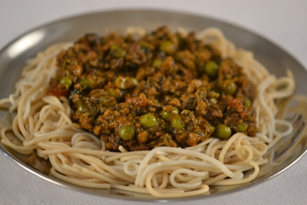 Spicy Ground Lamb on Noodles